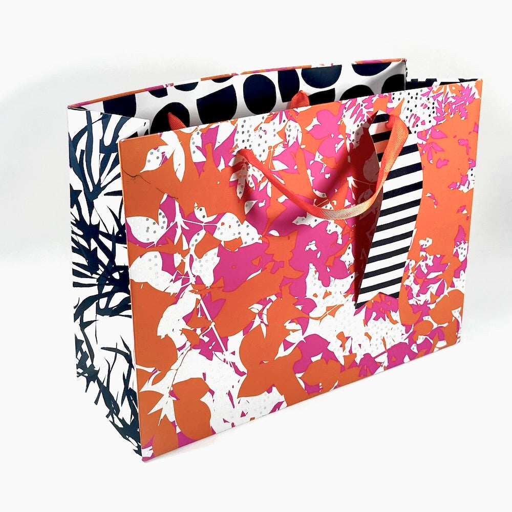 Bolsa de Regalo L - Hojas Naranjo/Pink (con Folia Met.)
