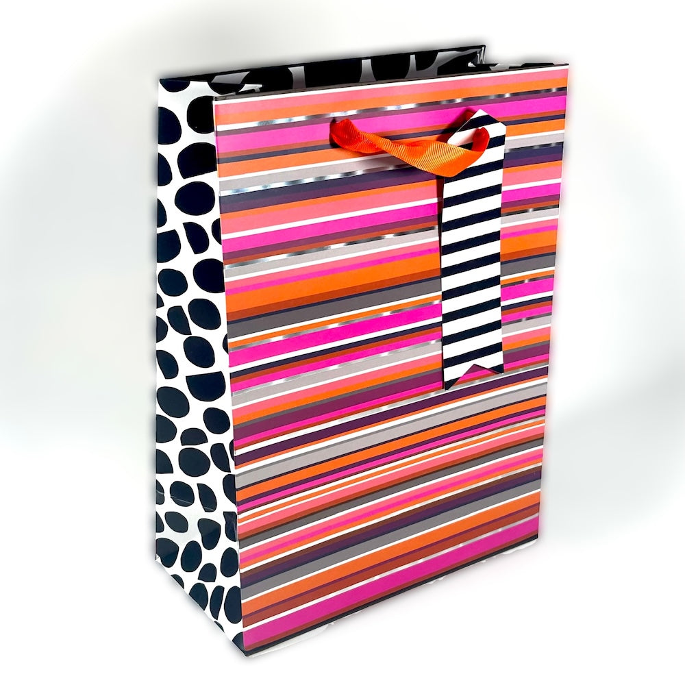 Bolsa de Regalo L - Lineas Naranjo/Pink (con Folia Met.)