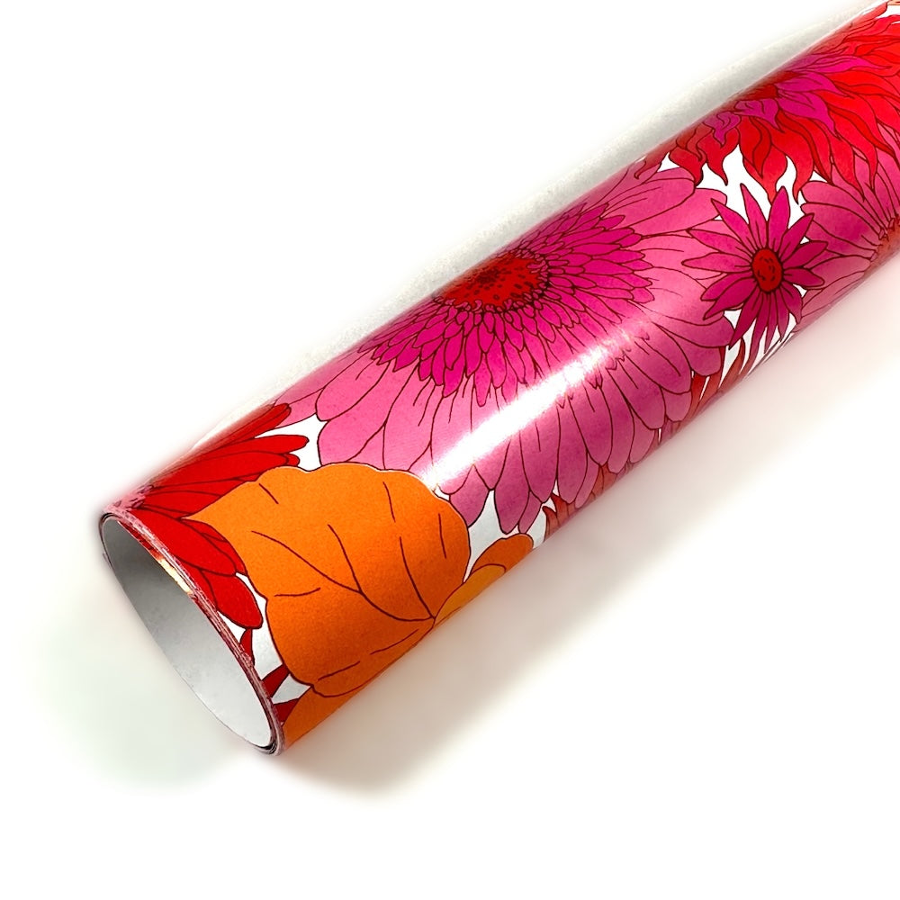 Papel de Regalo - Flores Naranjo/Pink