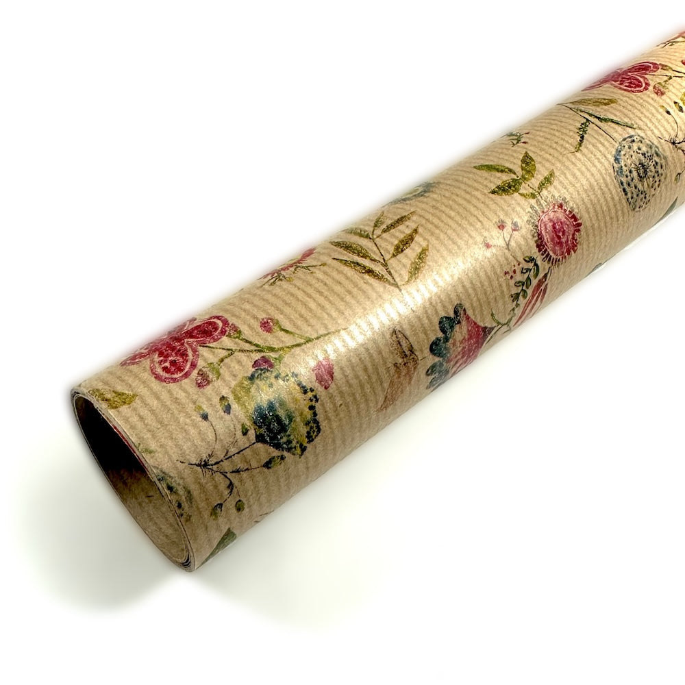 Papel de Regalo - Kraft Flores Naiv