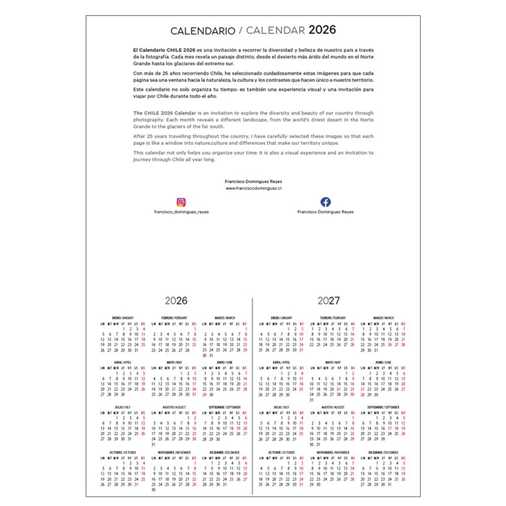 Calendario Pared 2026 - Chile