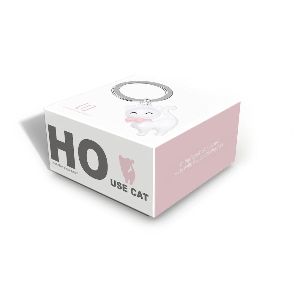 Llavero - Gato Blanco Cinta Rosa